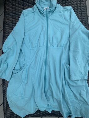 Casual Zip-Front long  Jacket in Light Blue